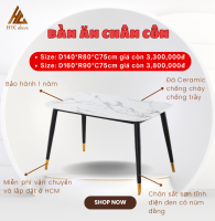 Bàn Ăn Chữ Nhật Chân Côn Có Núm Đồng